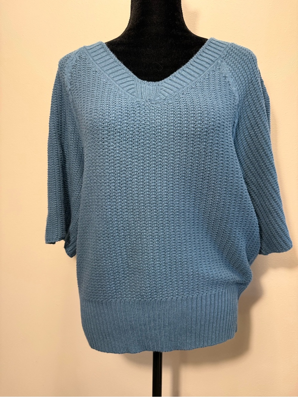 J. Jill Dusty Blue V-Neck Textured Knit Sweater